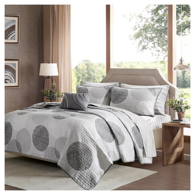Gray Cabrillo Printed Quilt Set (Full) 8pc-image
