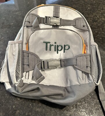 Pottery Barn Kids Large Solid Gray Reflective W/Orange Trim Backpack *Tripp*-image