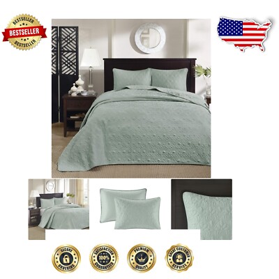 3-Piece Queen Reversible Quebec Bedspread Set in Seafoam - Bohemian Elegance-image