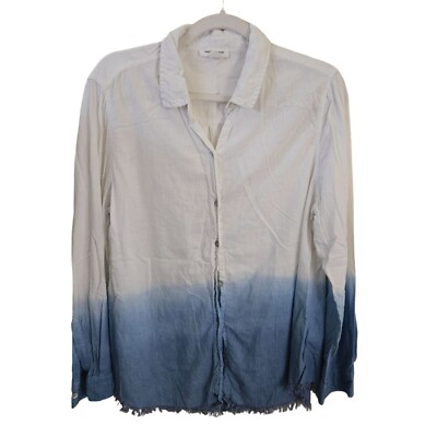 Beach Lunch Lounge Elyse Dip Dye Button Down Linen Blend Shirt Size L-image