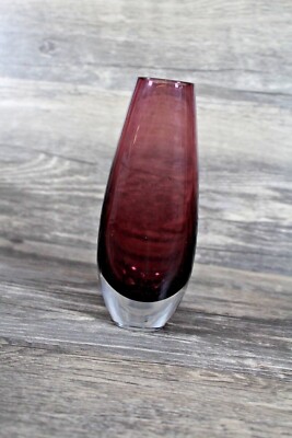 Art Glass Hand Blown Purple Clear Vase Oval Shaped sommerso -image