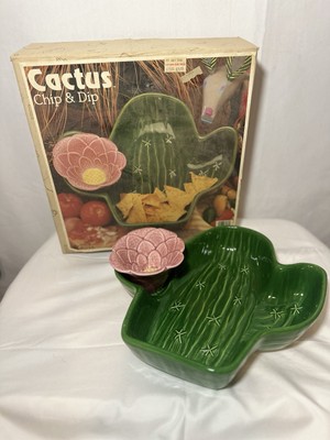NIB Vintage Southwestern large Cactus Chip and dip platter USA -image