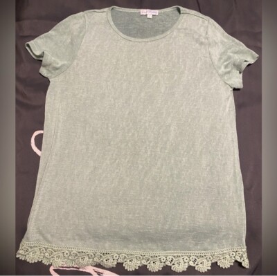 A Dip Of Darling Sheer Light Blue Crochet Blouse Large EUC-image