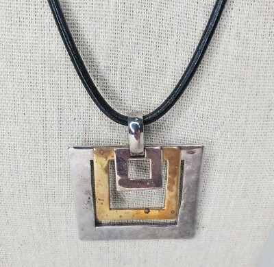 RLM Studio Sterling Silver Brass Necklace Modernist Mixed Metal Leather Boho-image