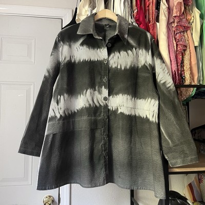 DRESS TO KILL black grey white tie dye bleach dip textured lagenlook artsy shirt-image
