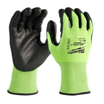 Milwaukee 48-73-8932 High Visibility Cut Level 3 Dipped Safety Gloves - L-image
