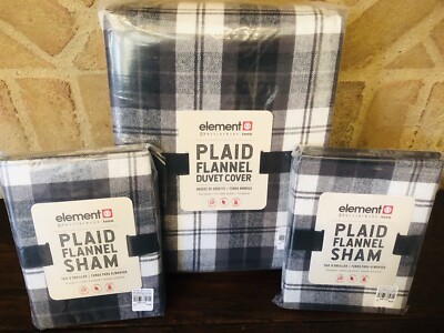 Pottery Barn ORGANIC Element Plaid Flannel FULL QUEEN Duvet Shams Christmas Teen-image