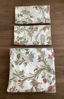 Pottery Barn Jacobean Bird Floral Duvet Queen/Full Green Ivory Red + 2 Shams-image