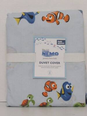 Pottery Barn Kids Disney and Pixar Finding Nemo F/Q Duvet Cover Blue NWT-image