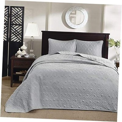  Quebec Size Quilt Bedding Set - , Damask – 3 Piece Queen Grey Bedspread-image