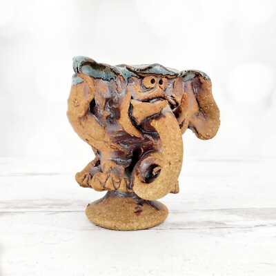 Elephant Coffee Mug 3D Clay Studio Art Pottery Signed-image