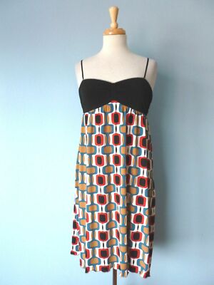 Max Studio Color Block Printed Stretchy Pleated Spaghetti Strap Top Sexy Dress S-image