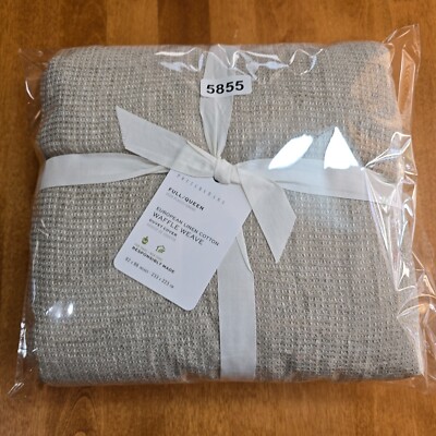 POTTERY BARN EUROPEAN FLAX LINEN WAFFLE DUVET COVER ~ FULL/QUEEN ~ FLAX-image