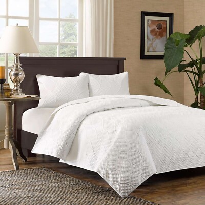 3 Piece Adelle Coverlet Set Full/Queen White Quilt Madison Park +2-Shams NWT-image