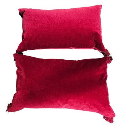 2 Pottery Barn Red Velvet 16x26 in Throw Pillows Tassel Holiday Christmas -image