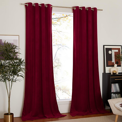 Velvet Curtains 102 Inches Long, Red Velvet Curtains and Drapes, Red Thermal Ins-image