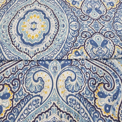 Pottery Barn Duvet Cover King 102x90 Blue Yellow Paisley Boho Medallion Cotton-image