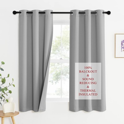 Noise Reduction Blackout Curtains, Thermal Insulated Full Blackout 3-Layer Li...-image