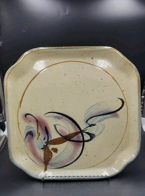 Vintage Robin Cage Stoneware Studio Art Pottery Plate Dresser Tray Trinket Dish-image