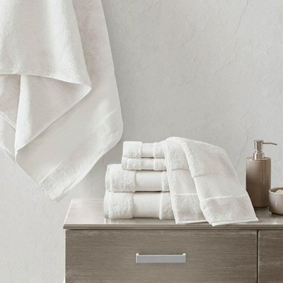 MADISON PARK Signature Turkish 6-Piece White Cotton Bath Towel Set-image