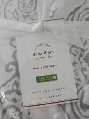Pottery Barn Dessi Percale Euro Sham Gray Set of 2 NWT-image