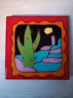 Desert Dreams Studio S. Fe,N.M.- Ingrassia- Southwest Cactus Tile Trivet-image
