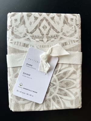 1 Pottery Barn EURO Pillow Sham RILEY Medallion Taupe Organic Cotton NEW-image