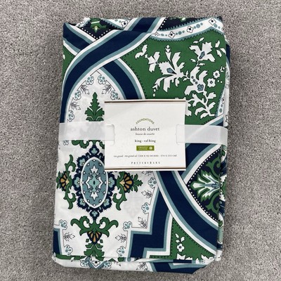 Pottery Barn King Duvet Cover Ashton Blue Green Medallion California King-image