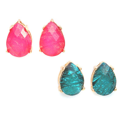 John Wind Studio Earrings Pear Shaped Opalescent Stone Stud Jewelry Maximal Art-image