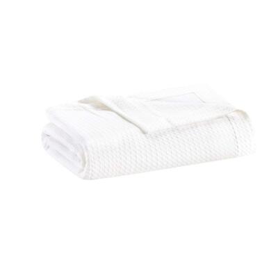 Egyptian Cotton Luxury Blanket White 90x90 Full/Queen Size Knit Premium Soft ...-image