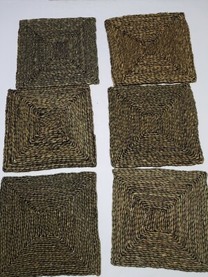 Set (6) Pottery Barn Beachcomber Handwoven Square Straw Seagrass Placemats 15”-image