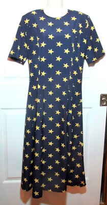Vtg 90s Graver Studio size 10 12 Maxi Navy Star Print Dress with Star Buttons-image