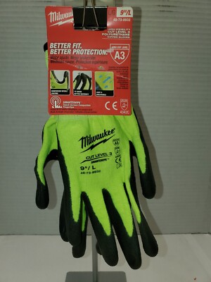 Milwaukee 48-73-8932 Large Hi-Vis Cut 3, Polyurethane Dipped LG Work Gloves-image