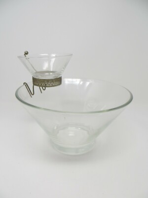 Vintage Mid Century Modern Large Glass Chip & Dip Set Clear Appetizer Side Dish-image