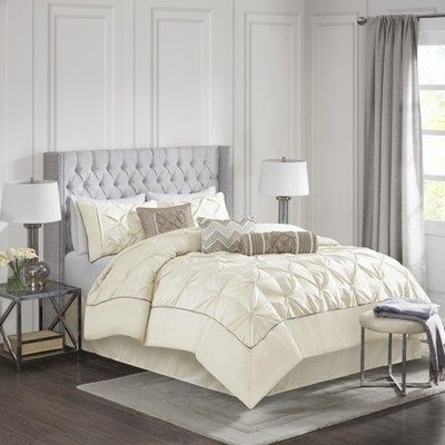Madison Park Wilma Ivory Polyester Pleated 7-Pc Full Comforter Set-image
