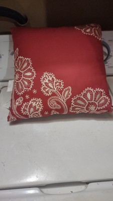 Madison Park Burgendy Throw Accent Pillow Tan Silk Embroidery Flowers -image