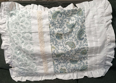 MADISON PARK Ruffled Queen White Blue Country Pillowcase Sham Set Of 2-image