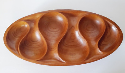 VINTAGE MID CENTURY MODERN TEAK WOOD SNACK DIP OVAL TRAY THAILAND-image