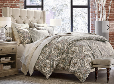 Pottery Barn Queen Duvet Cover Darcy Floral Medallion 100% Cotton Portugal-image