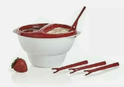 NEW TUPPERWARE chic dining dipper bowl with red forks & seal fondue cheese-image