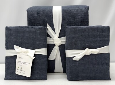 NEW Pottery Barn European Flax Linen Waffle KING Duvet Cover w/Shams~Steel Blue-image