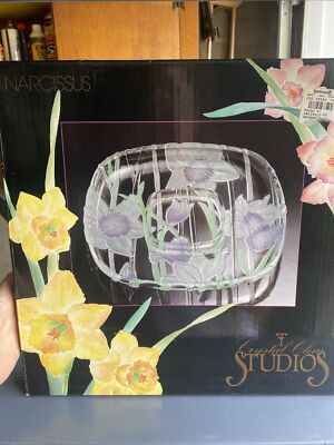 crystal clear studios narcissus sectional platter/hand Painted 15” X 12 1/2”-image