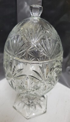 VTG CRISTAL D' ARQUES Clear Footed EGG SHAPED Candy Dish Compote w/ Lid -image