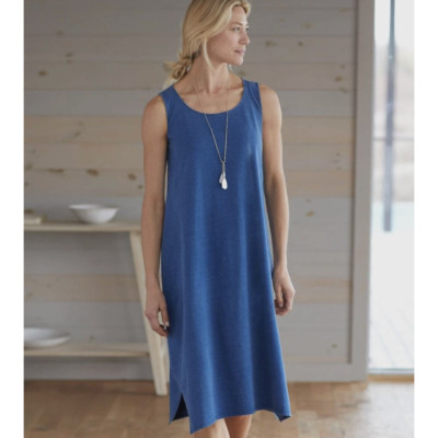 J. JILL Pure Jill Indigo Knit Dipped Hem Midi Dress in Blue Denim Coastal Size L-image