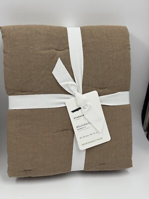 New Set/2 Pottery Barn BELGIAN FLAX LINEN Standard Tufted Shams, Bronze-image