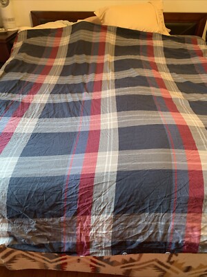 Pottery Barn Walker Navy Red Plaid Full/Queen Duvet Cover-image