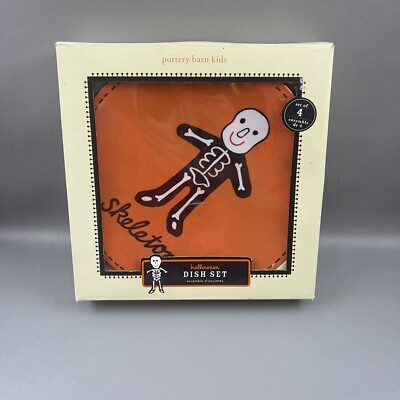 Pottery Barn Kids Halloween Melamine Dish Set Of 4 Monster Witch Skeleton Cat-image