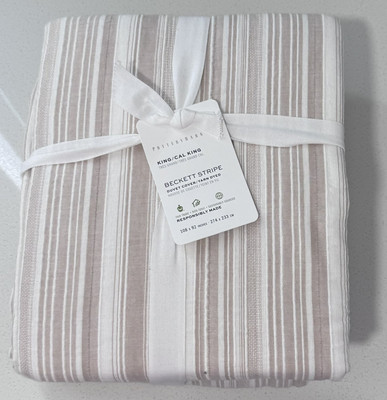 POTTERY BARN Beckett Stripe Yarn Dye Textured Duvet Cover, King/cal King, NWT-image