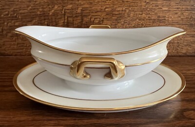 Vintage Steiner Studios Rosenthal Bavarian Ivory & White Gravy Boat Gold Gilding-image