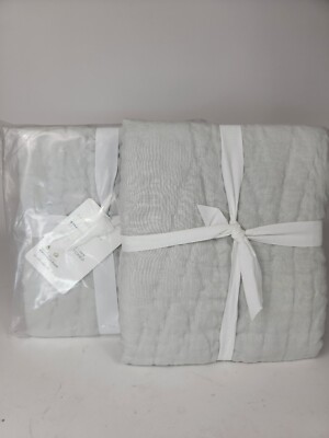 Pottery Barn Belgian Flax Linen Pillow Shams Set of 2 Soft Gray Standard NWOT-image